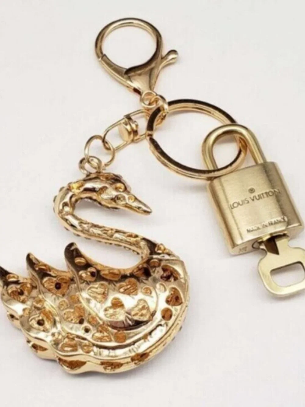 Authentic Louis Vuitton Padlock & Key Gold ✨Unbranded Swan Bag Charm Keychain